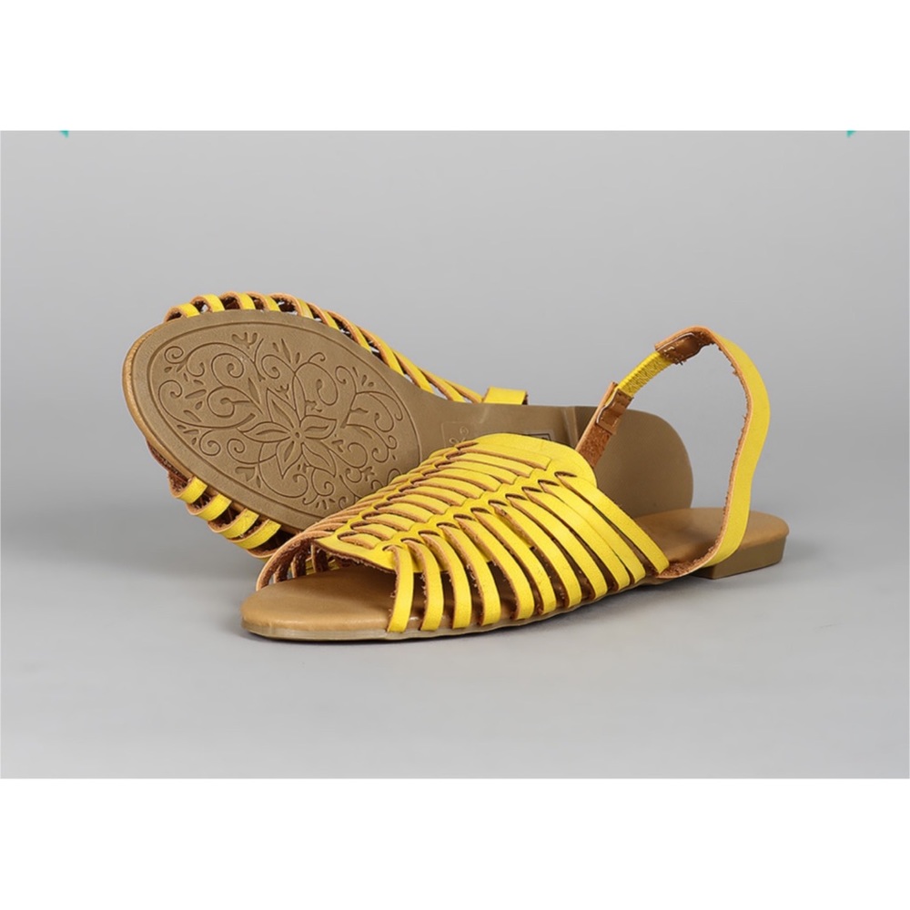 Yellow strappy huarache flat slingback sandals - Picture 2 of 6